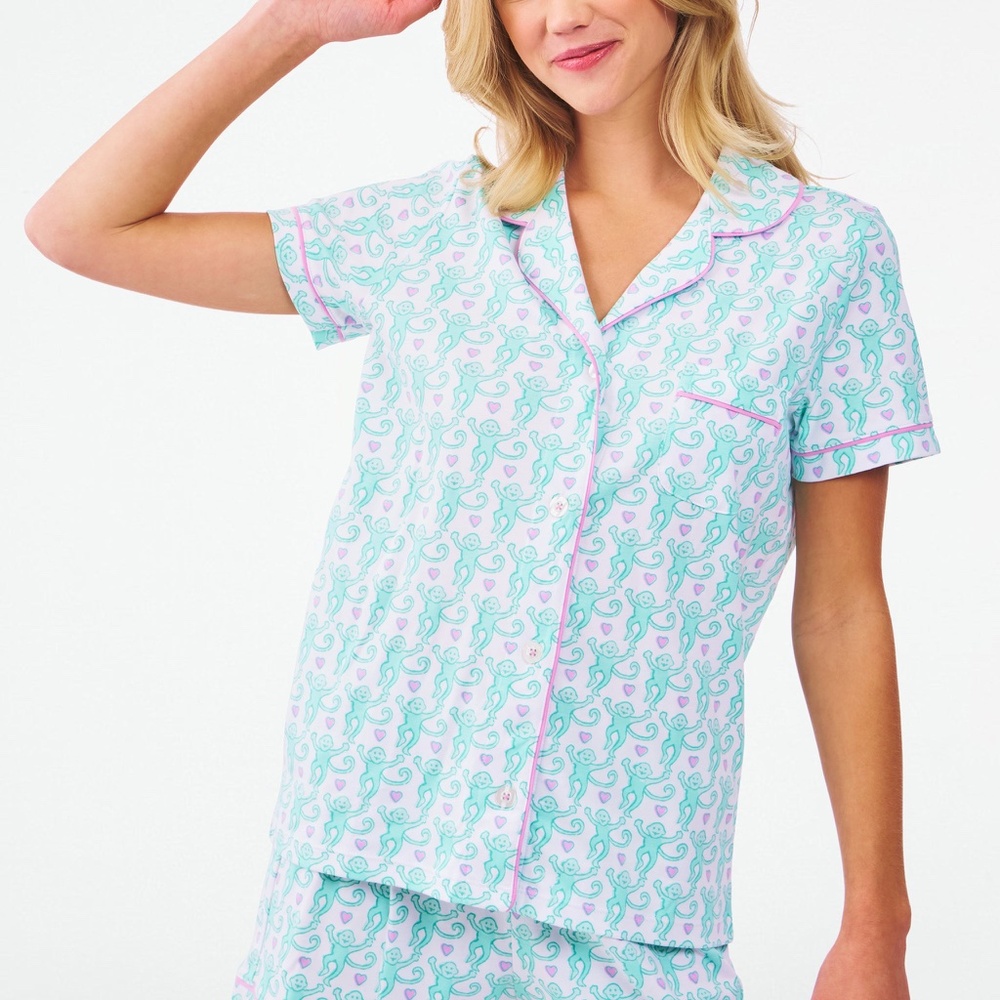 NWTO Roller Rabbit Mint Lovely Monkey Polo Pajamas XS
